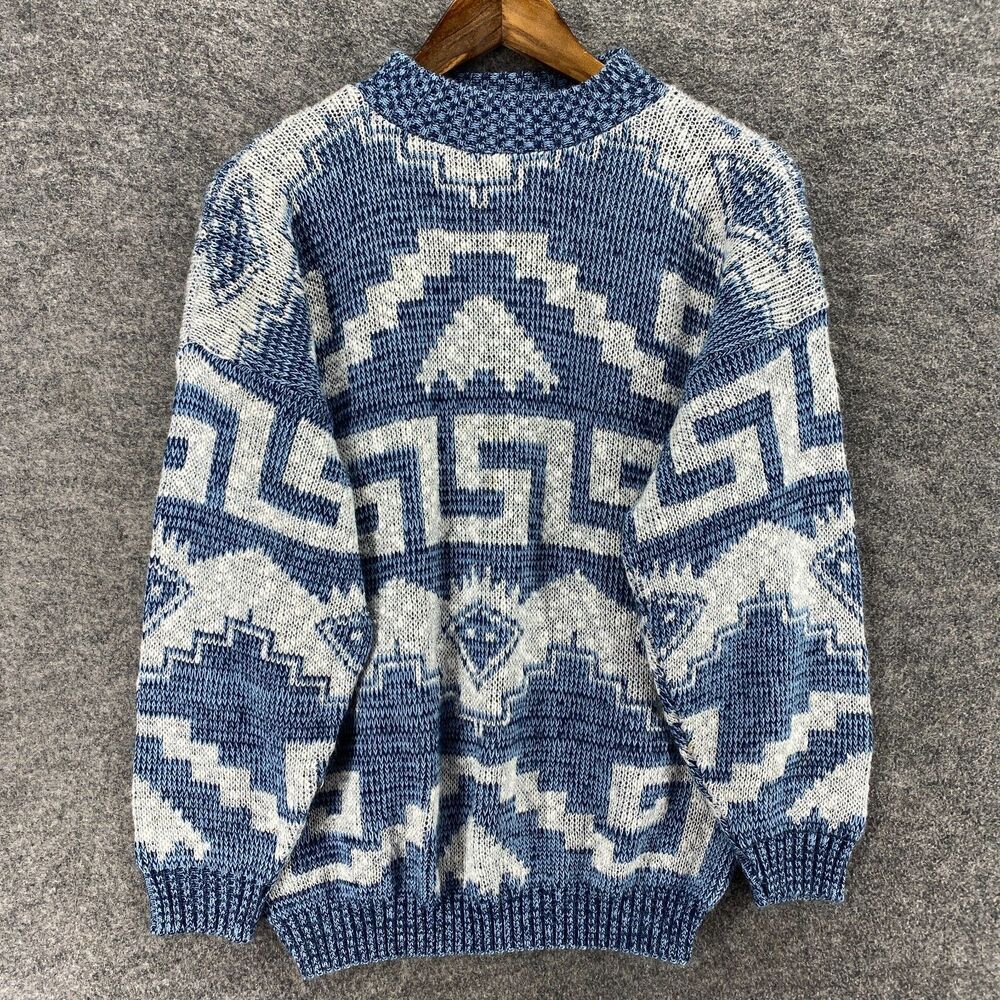 Metrix Sweater Pullover Women 18W Plus Blue Geometric Knit Crew Neck Long Sleeve